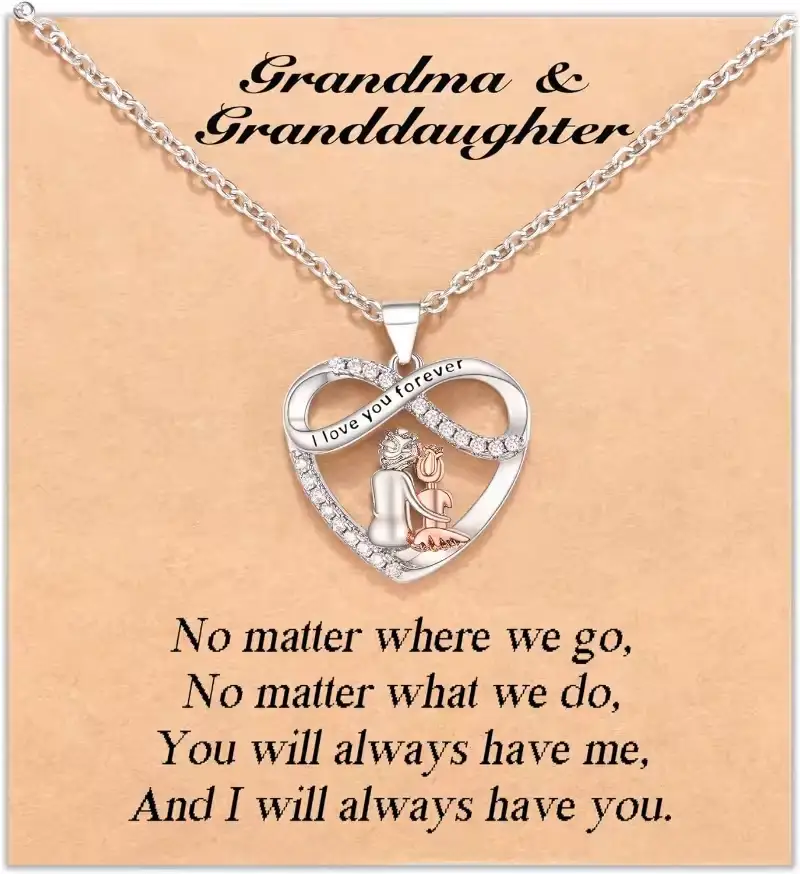 Grandma Granddaughter Necklace W Wish Card, Infinity Heart Pendant Birthday Mother's Day Christmas Gifts