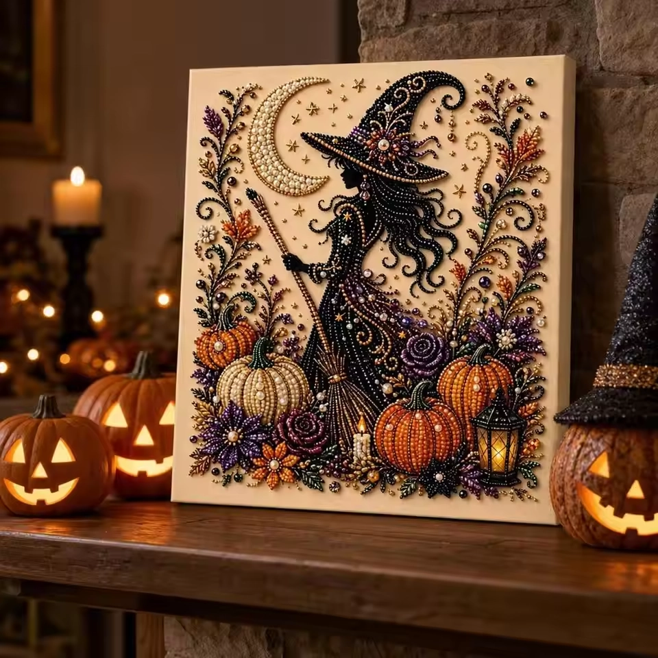 Halloween Ghost Pearl Art DIY Kit For Adults Spooky Cute 3D Diamond Painted Crafts With Pearl Beads DIY