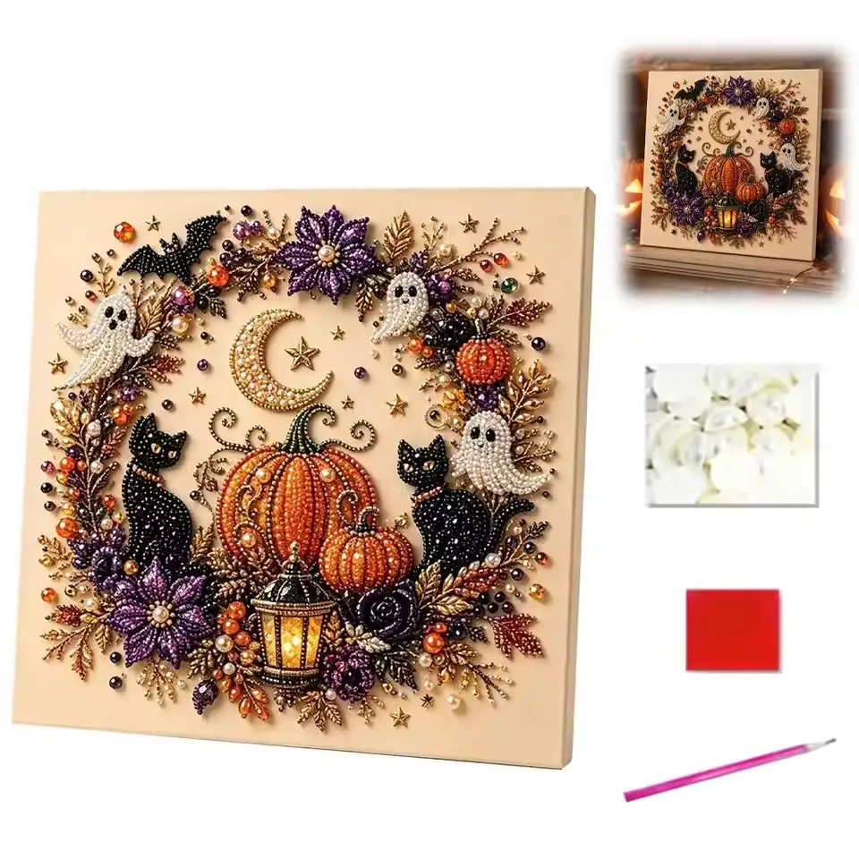 Halloween Ghost Pearl Art DIY Kit For Adults Spooky Cute 3D Diamond Painted Crafts With Pearl Beads DIY